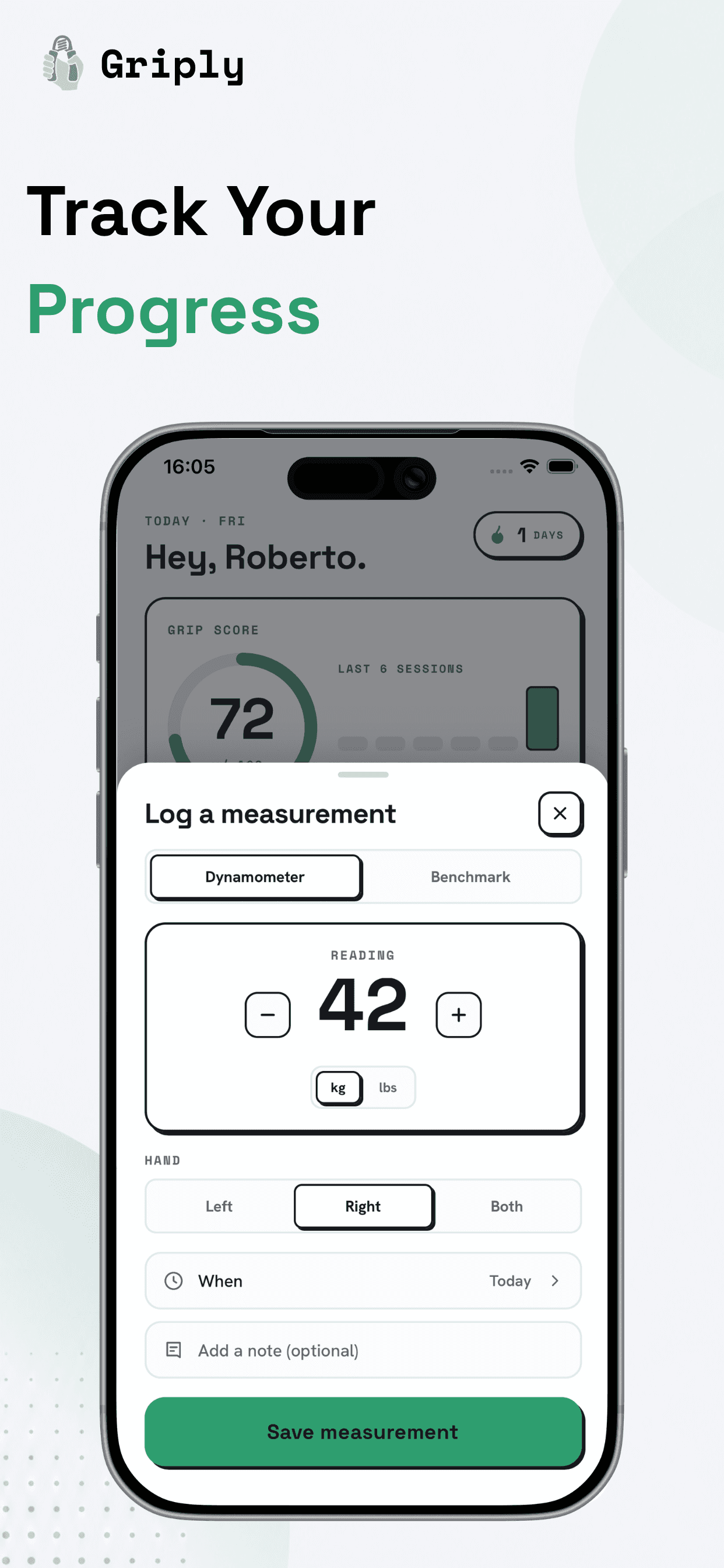 Logging a grip measurement to track your progress
