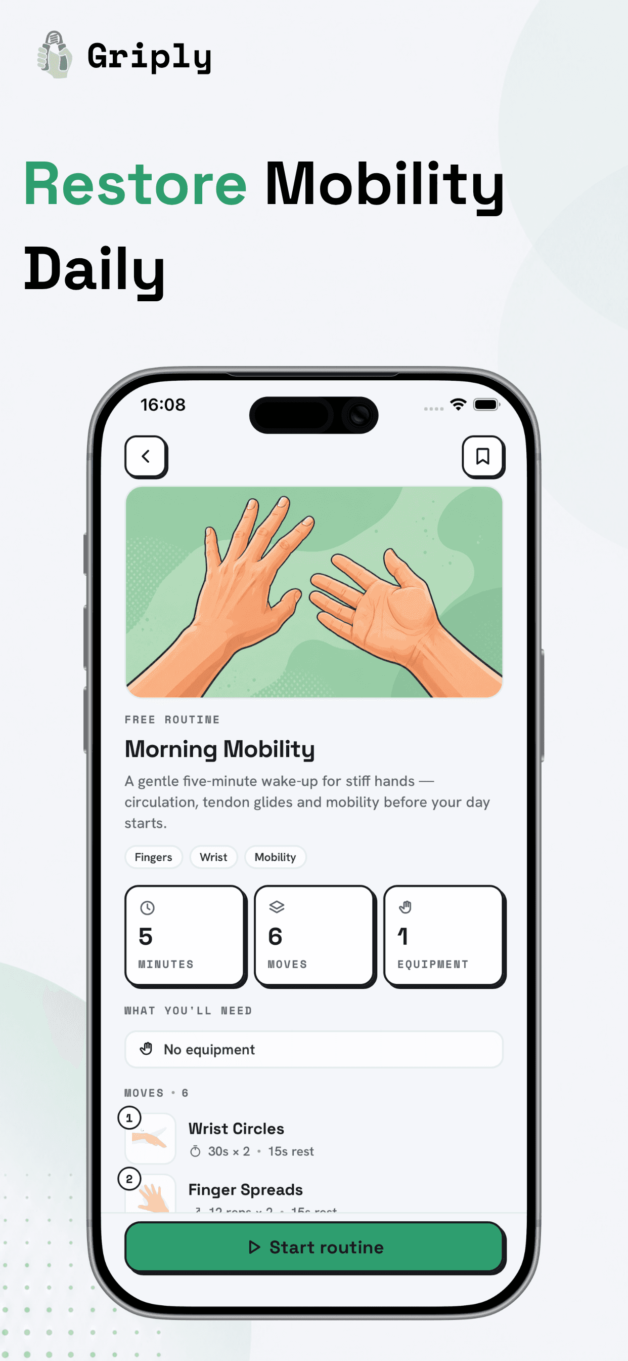 Griply Morning Mobility routine to restore hand mobility